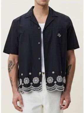 Les Deux Lace Embroidered Organic Cotton Camp Shirt